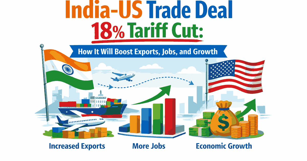 India-US trade deal 18% tariff cut showing export growth, jobs, and economic boost.